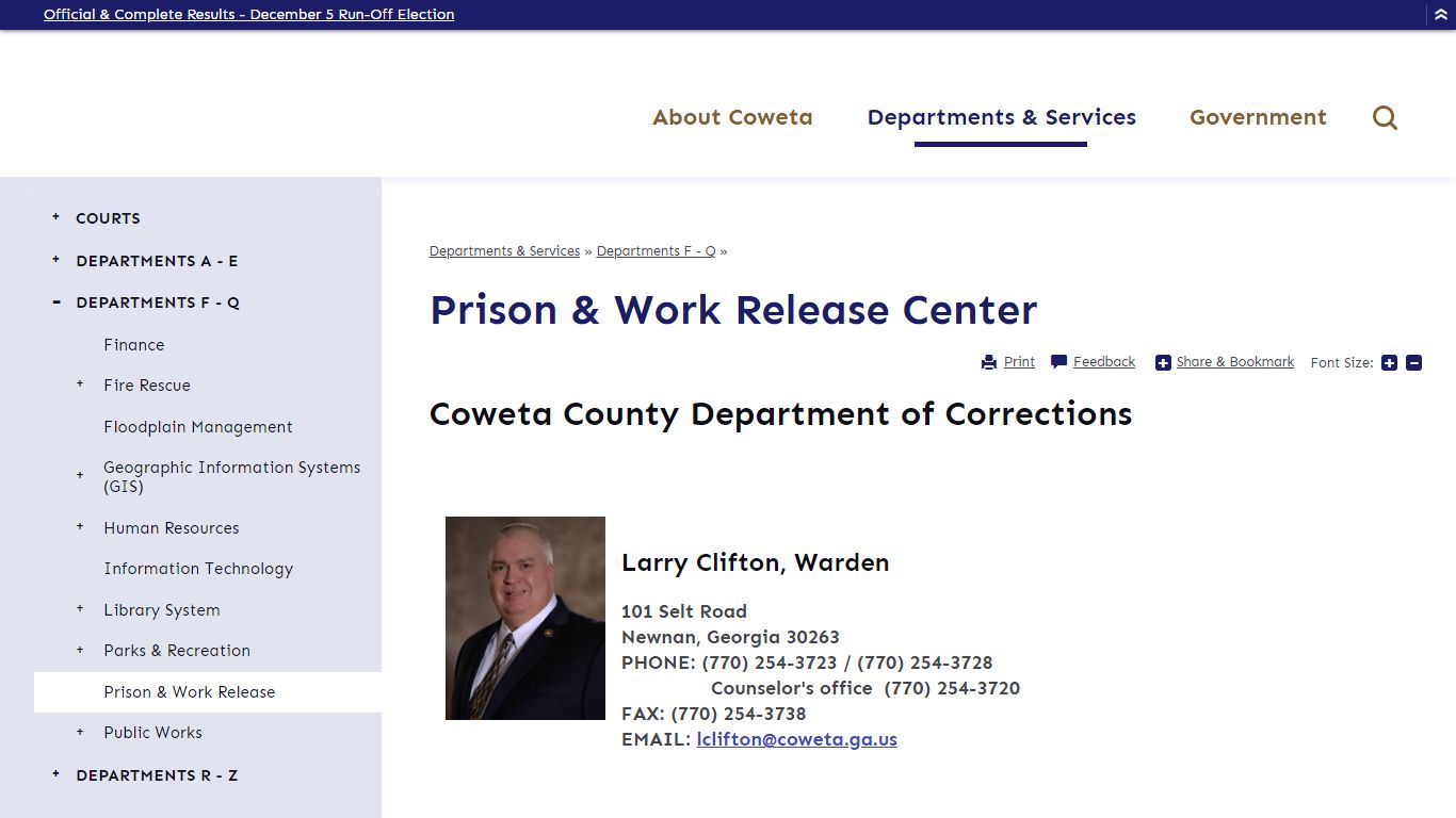 Prison & Work Release Center | Coweta County, GA Website